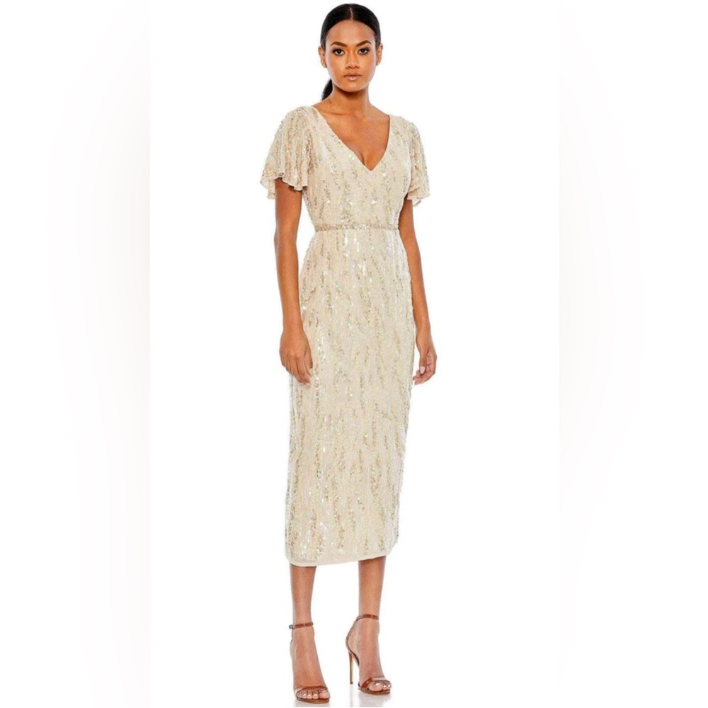 🌻NWT Mac Duggal Plunging Neck Midi Dress